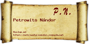 Petrowits Nándor névjegykártya